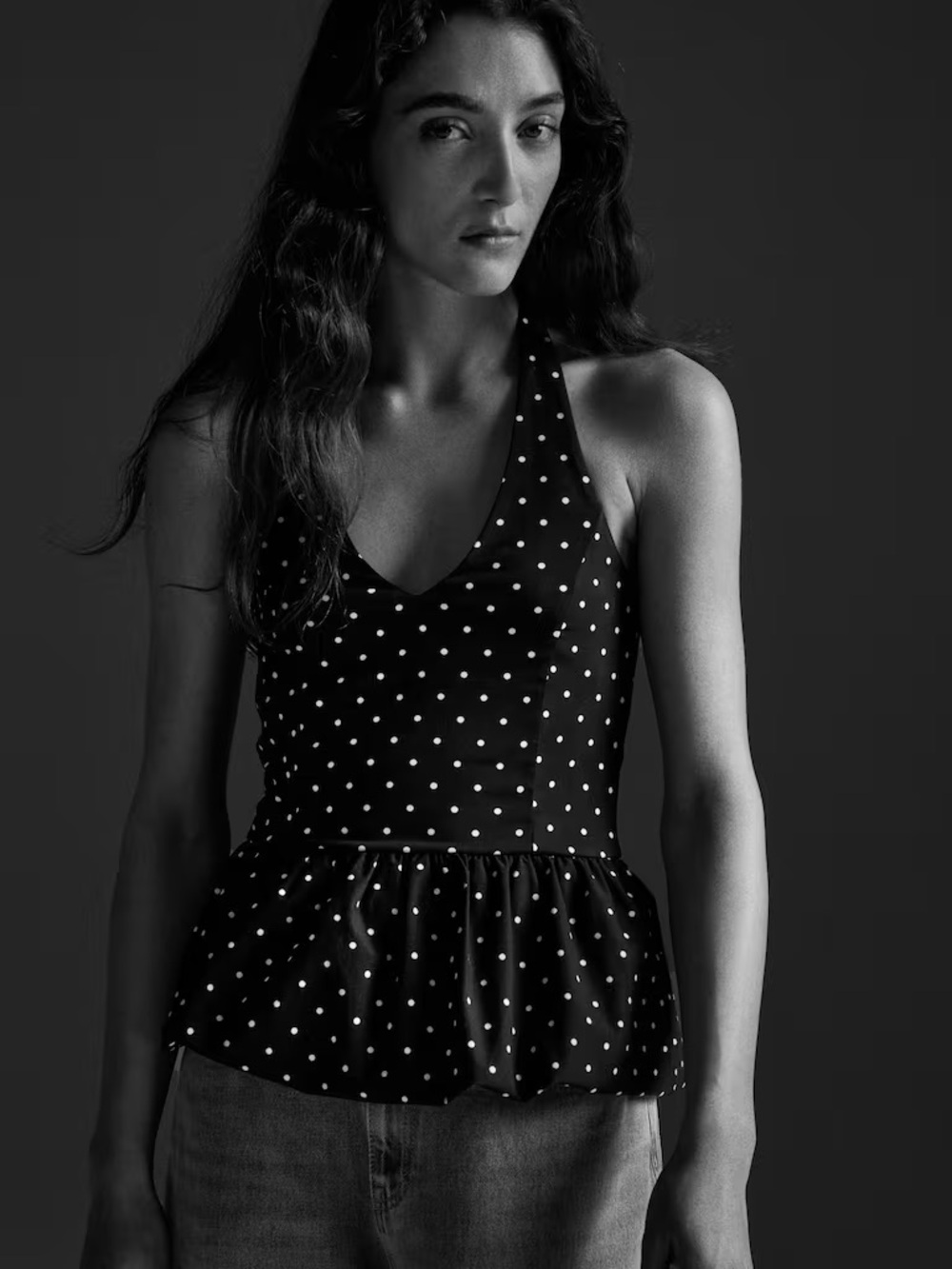H&M Black Polka Dot Halter Peplum Top